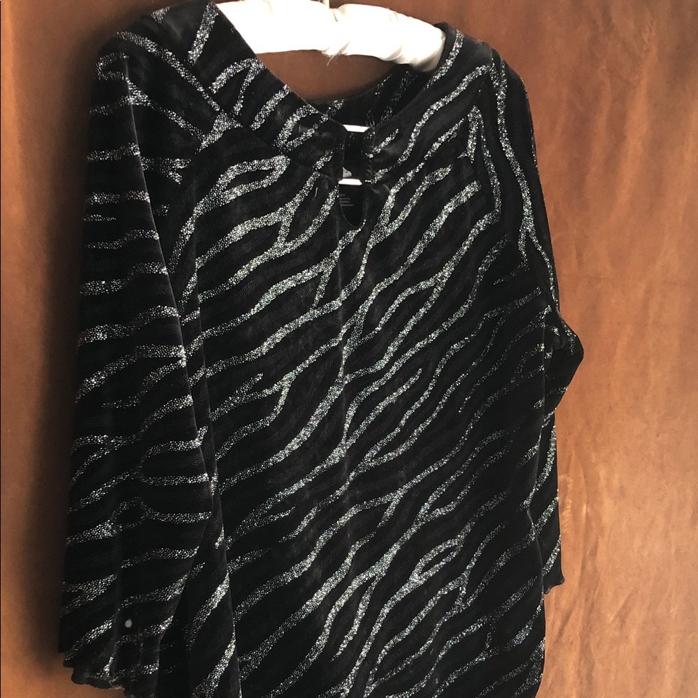 Studio Black Long Sleeve Top with Silver Zebra Stripes